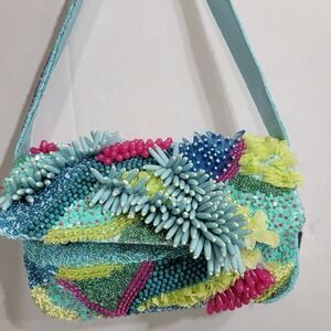 Colorful Hand Beaded India Womens Bag Coral Reefs Under the Sea Life Coastal NWT
